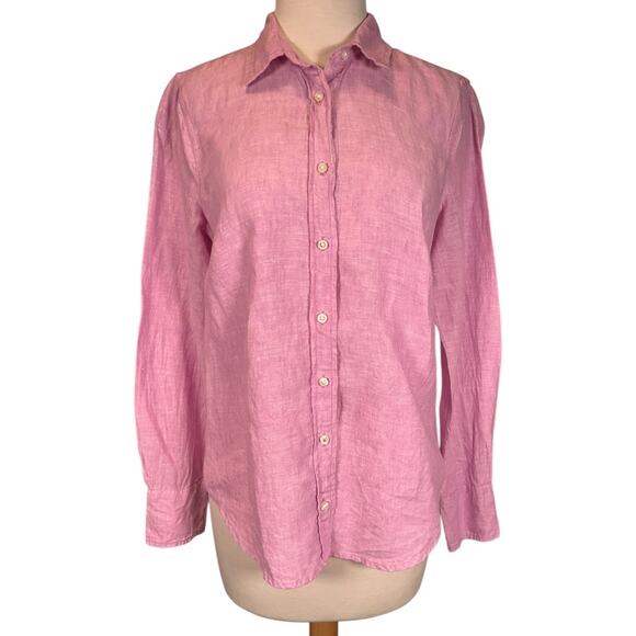 J.Crew Baird McNutt Irish 100% Linen Shirt Size 6 Pink Button Down Long Sleeve - Picture 1 of 8
